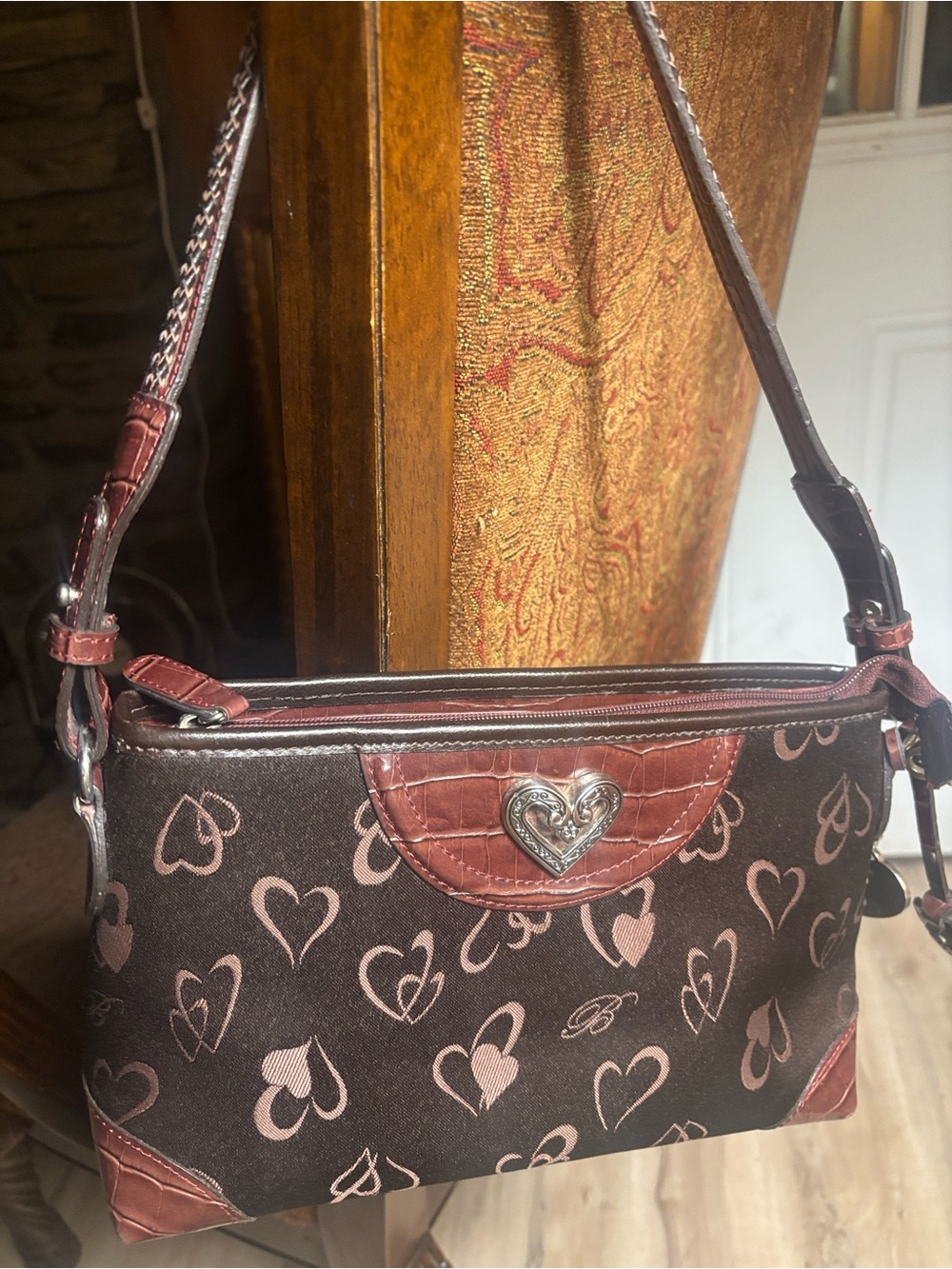 Source Unknown Burgundy Shoulder Bag with Heart Accent